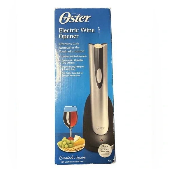 Oster Electric Wine Opener foil cutter model 4207 silver cordless new in box - Picture 1 of 7